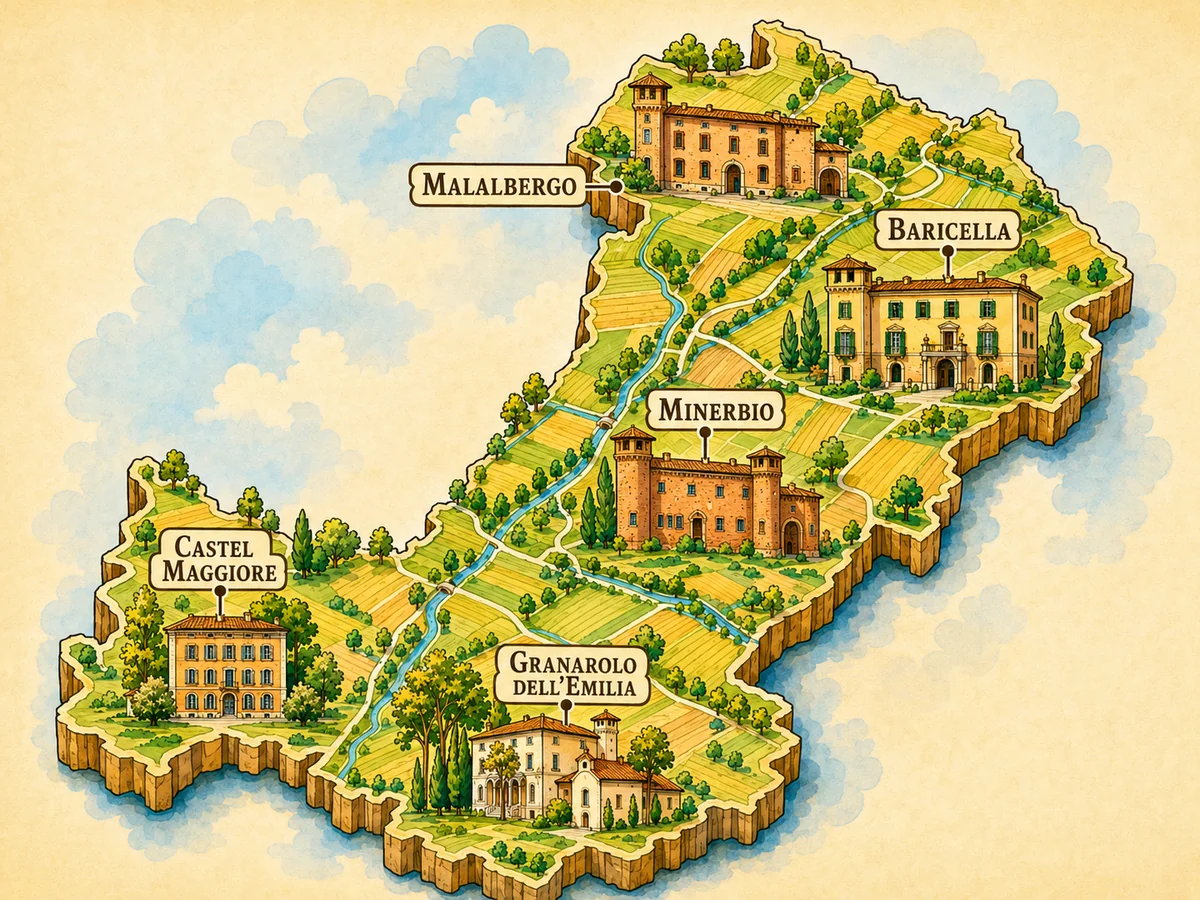 Mappa illustrata dei cinque comuni del Rotary Club Castel Maggiore